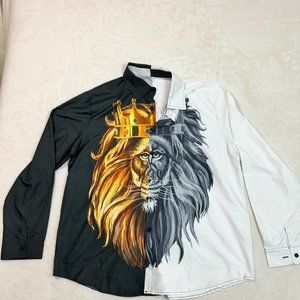 The King Lion Men's 3XL Long Sleeve Black & White Dress Shirt Formal Button-Up